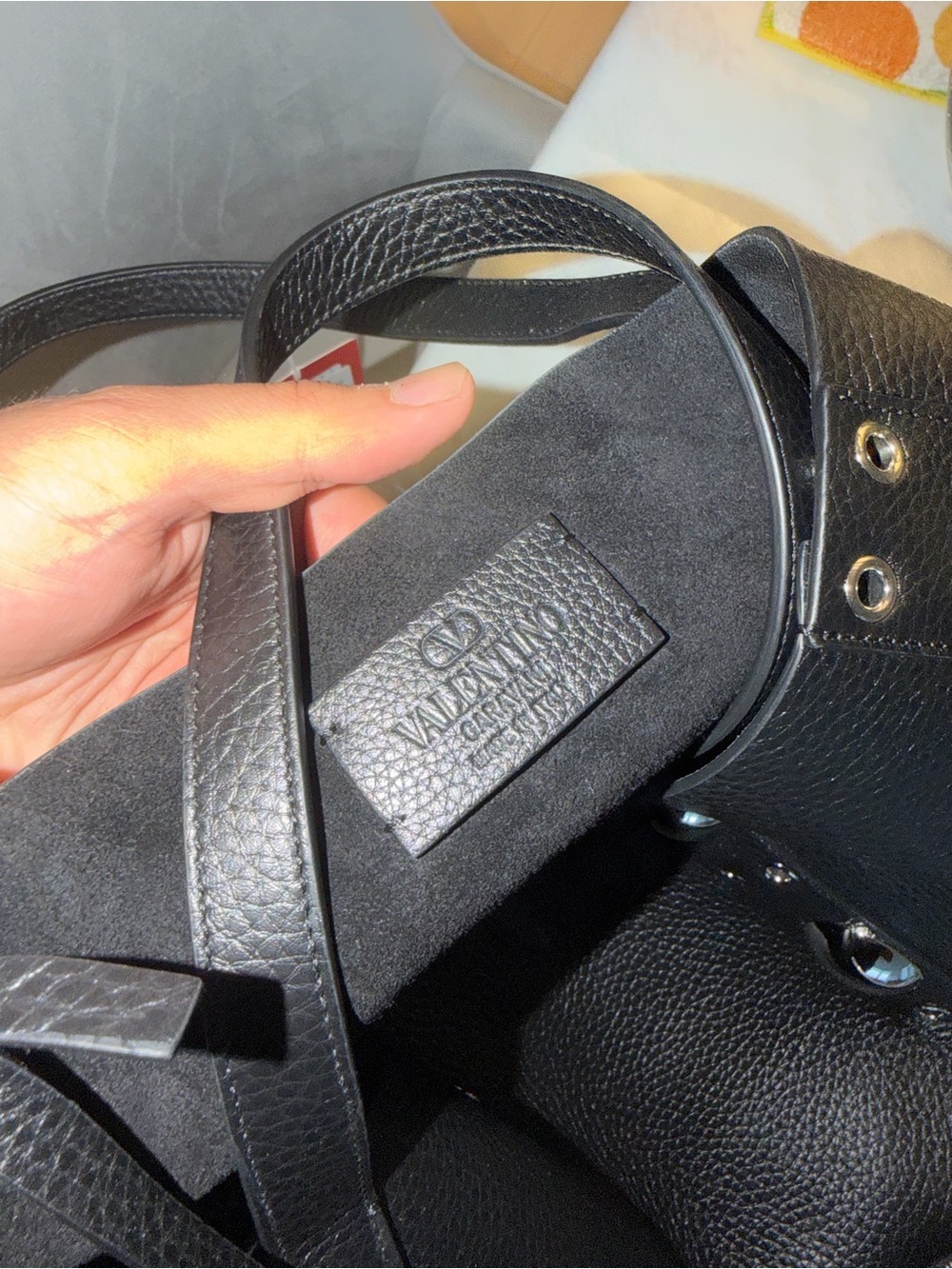 Valentino Garavani Black Pebbled Leather Tote with Silver Studs (Nellcôte) - Picture 6 of 9